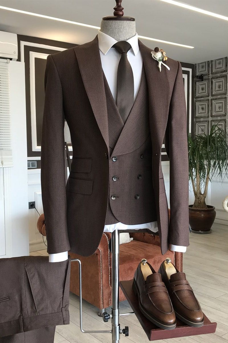 Unique Coffee 3-Pieces One Button Slim Fit Tailored Business Suits