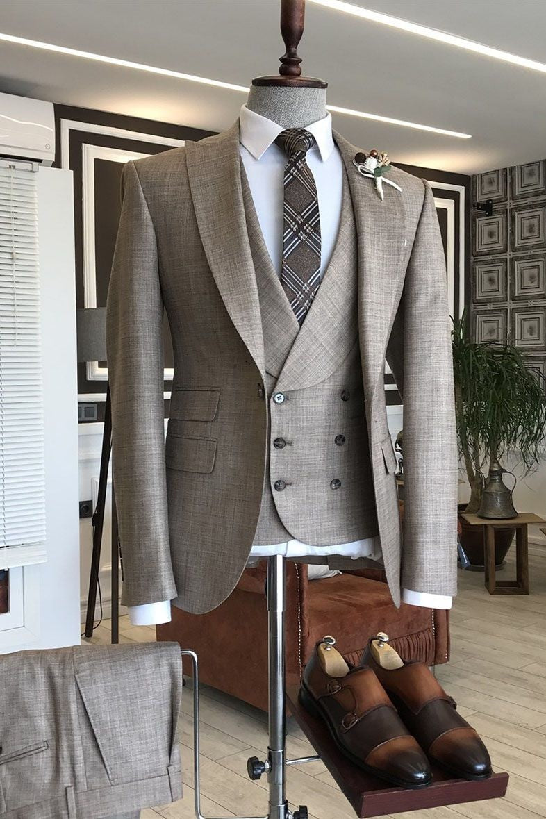 Handsome Light Coffee 3 Pieces Business Suits For Men