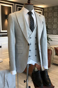 Wonderful Light Gray 3-pieces Slim Fit Business Men Suits