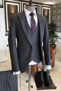 Bespoke Black 3-Pieces Peaked Lapel One Button Business Suits For Men