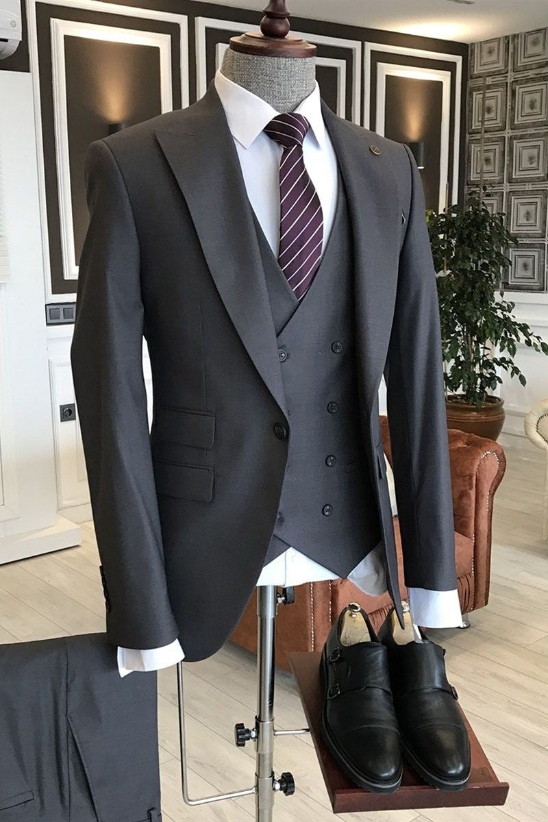 Bespoke Black 3-Pieces Peaked Lapel One Button Business Suits For Men
