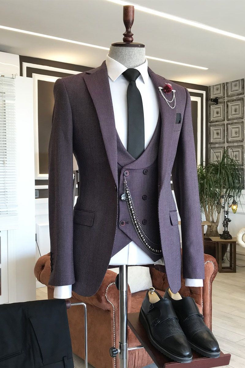 Stylish Dark Purple 3 Pieces Close Fitting Prom Suits