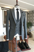 Trendy Gray 3 Pieces Small Plaid Men's Suits For Business