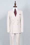 Elegant Beige Double Breasted Peaked Lapel Business Suits