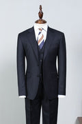 Formal Black 3 Pieces Pinstriped Notched Lapel Business Suits
