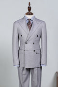 Formal Gray Double Breasted Peaked Lapel Business Suits