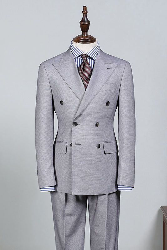 Formal Gray Double Breasted Peaked Lapel Business Suits