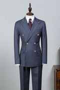 Chic Dark Gray Pinstriped Double Breasted Business Men Suits