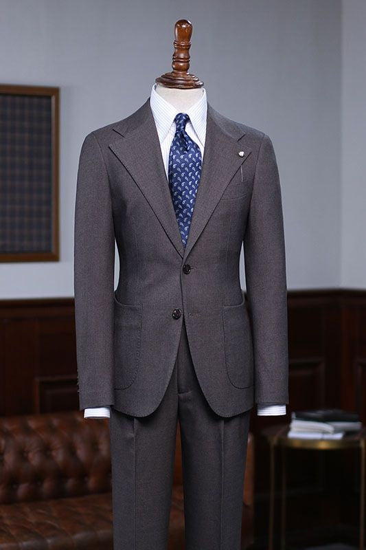 Fancy Gray Brown Notched Lapel Two Buttons Business Men Suits
