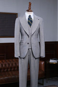 Bespoke Gray Plaid 3 Pieces Formal Business Men Suits With Waistcoat