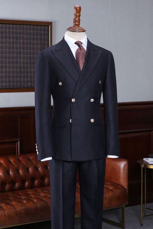 Gentle Dark Navy Double Breasted Men's Business Suits