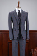 Fashion Dark Gray Plaid Notched Lapel 2 Button Business Suit