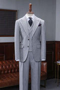 Generous Gray Small Plaid 3 Pieces Slim Fit Business Men Suits