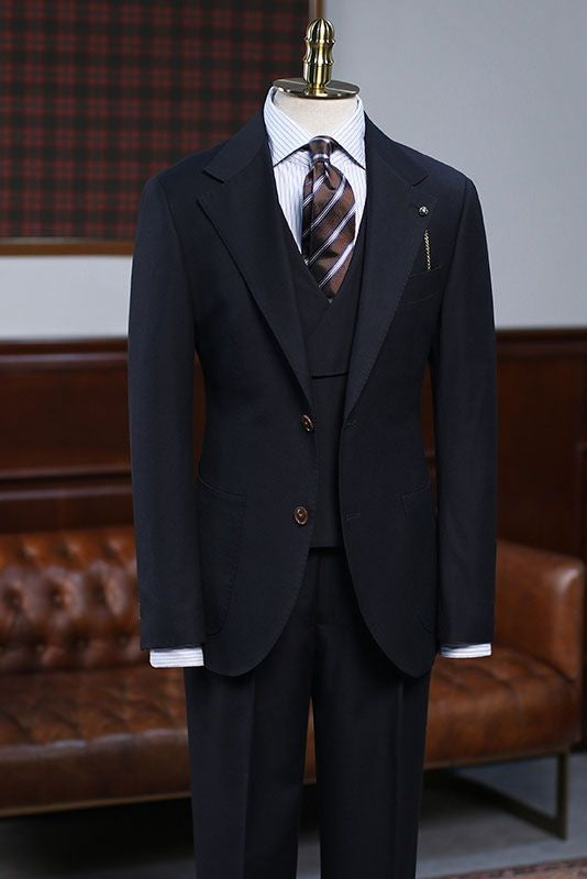 Classic All Black Notched Lapel Slim Fit Custom Business Suit
