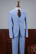 Mild Sky Blue Peaked Lapel 3 Pieces Men's Prom Suits