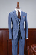 Stylish Blue Striped 3 Pieces Slim Fit Business Suit For Men