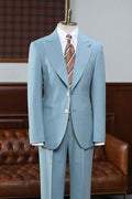 Affordable Blue 2 Pieces Peaked Lapel Slim Fit Tailored Suit