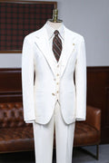 Simple White 3 Pieces Notched Lapel Custom Business Suit