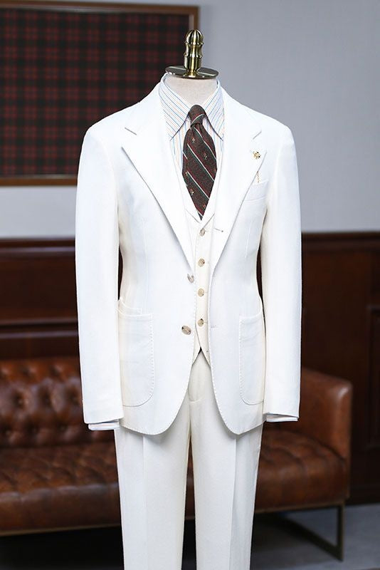 Simple White 3 Pieces Notched Lapel Custom Business Suit
