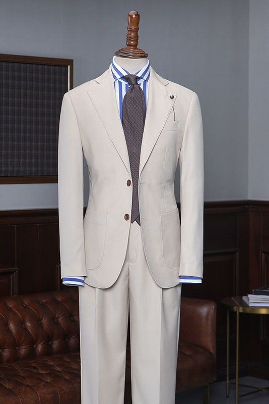 New Light Khaki 2 Pieces Notched Lapel Custom Suit For Business