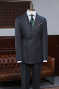 Handsome Black Double Breasted Peaked Lapel Business Suits