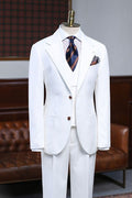 Elegant White 3 Pieces Notched Lapel Close Fitting Business Suits