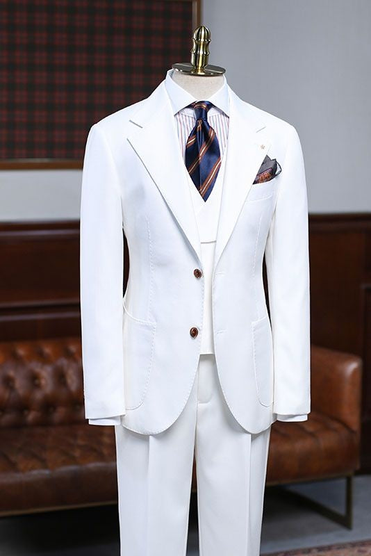 Elegant White 3 Pieces Notched Lapel Close Fitting Business Suits