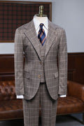Decent Coffee Plaid 3 Pieces Business Suit For Men