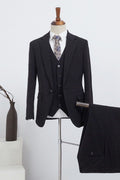 Classical Black Notched Lapel Slim Fit 3 Pieces Formal Men Suit
