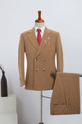 Chic Brown Double Breasted Peaked Lapel Business Suits