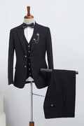 Generous Black Striped Notched Lapel 3 Pieces Formal Suits