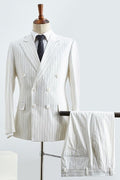 Handsome White Double Breasted Pinstriped Business Suits