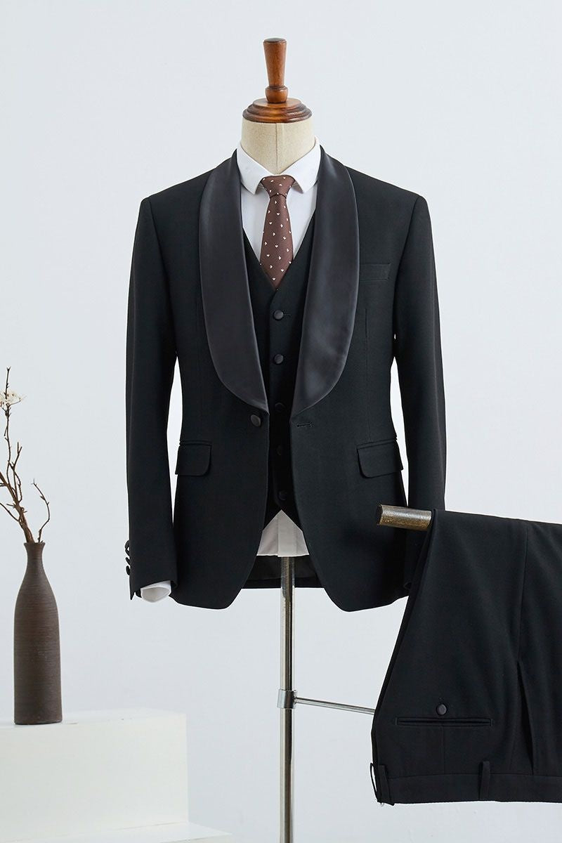 Trendy Black 3 Pieces Velvet Shawl Lapel Wedding Men Suits