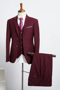 Stylish Burgundy 3 Pieces Notched Lapel Prom Men Suits