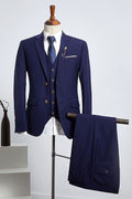 Mild Dark Blue 3 Pieces Notched Lapel Men's Business Suits