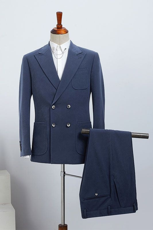 Gentle Dusty Blue Double Breasted Peaked Lapel Men's Suit