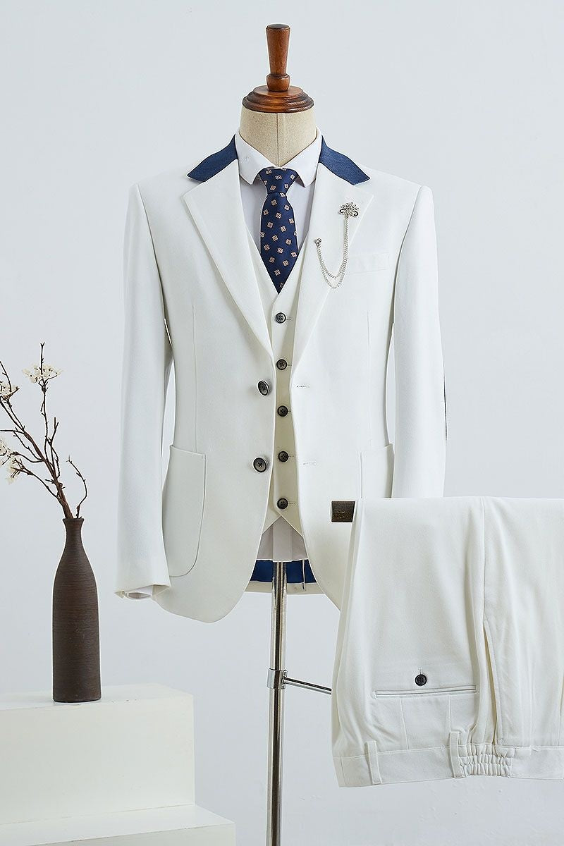 Fancy White 3 Pieces Notched Lapel Best Fitted Prom Suits