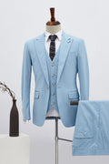 Charming Sky Blue 3 Pieces Peaked Lapel Men's Prom Suits