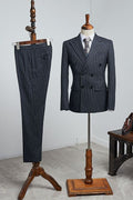 Formal Black Pinstriped Double Breasted Business Suits