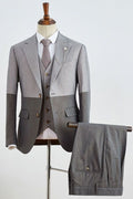 Popular Gray Color Blocking Notched Lapel 3 Pieces Men Suits