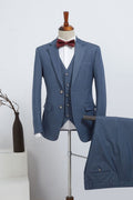 Chic Dusty Blue Notched Lapel 3 Pieces Business Suits