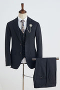 Classical Black Notched Lapel 3 Pieces Business Suits With Vest