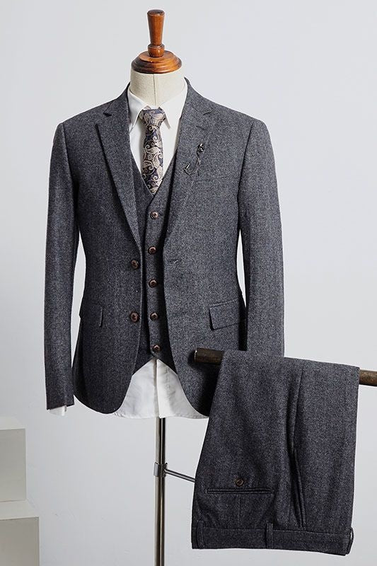 Trendy Gray 3 Pieces Notched Lapel Close Fitting Business Suits