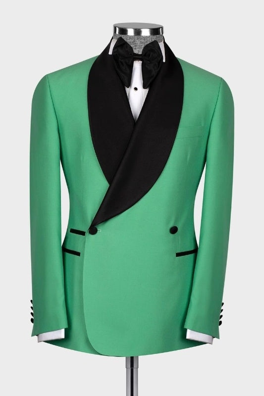 Bespoke Green Shawl Lapel Double Breasted Prom Suits