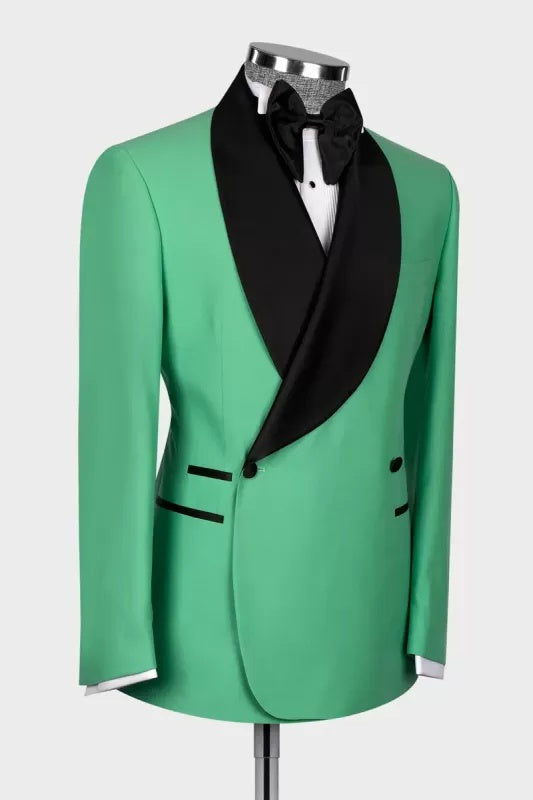 Bespoke Green Shawl Lapel Double Breasted Prom Suits