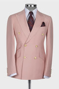 Charming Nude Pink Peaked Lapel Double Breasted Prom Suits