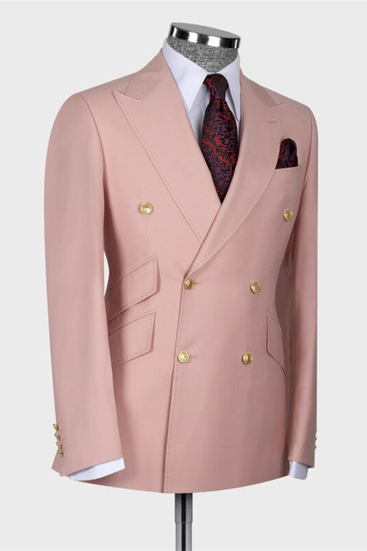 Charming Nude Pink Peaked Lapel Double Breasted Prom Suits