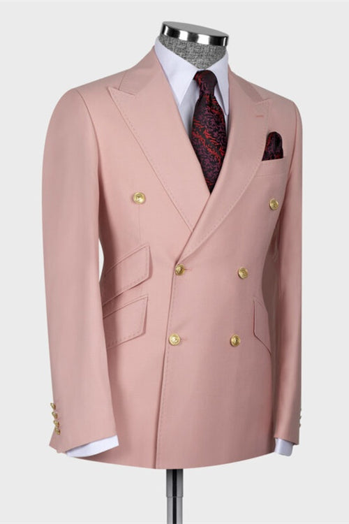 Charming Nude Pink Peaked Lapel Double Breasted Prom Suits