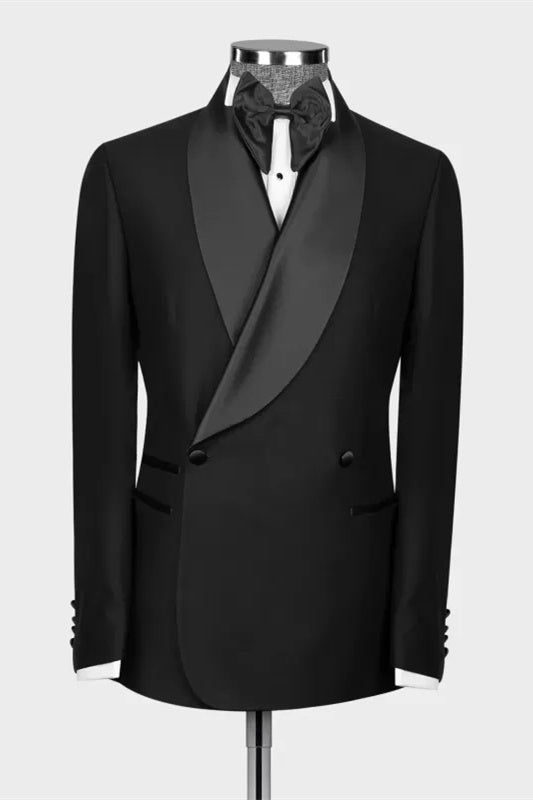 Formal Black Shawl Lapel Double Breasted Wedding Suits