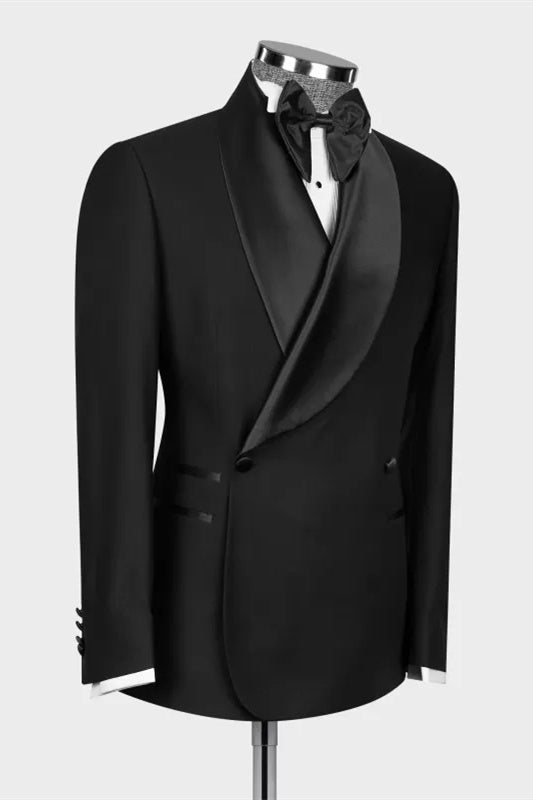 Formal Black Shawl Lapel Double Breasted Wedding Suits